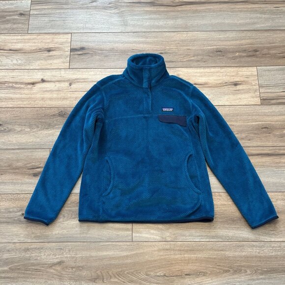 Women's Patagonia Snap T Fleece Jacket SZ Medium Blue Sweater Pullover Logo - Picture 1 of 11